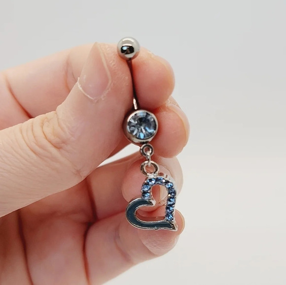 New Blue Heart Sterling Silver CZ Belly Button Navel Ring - Picture 2 of 4